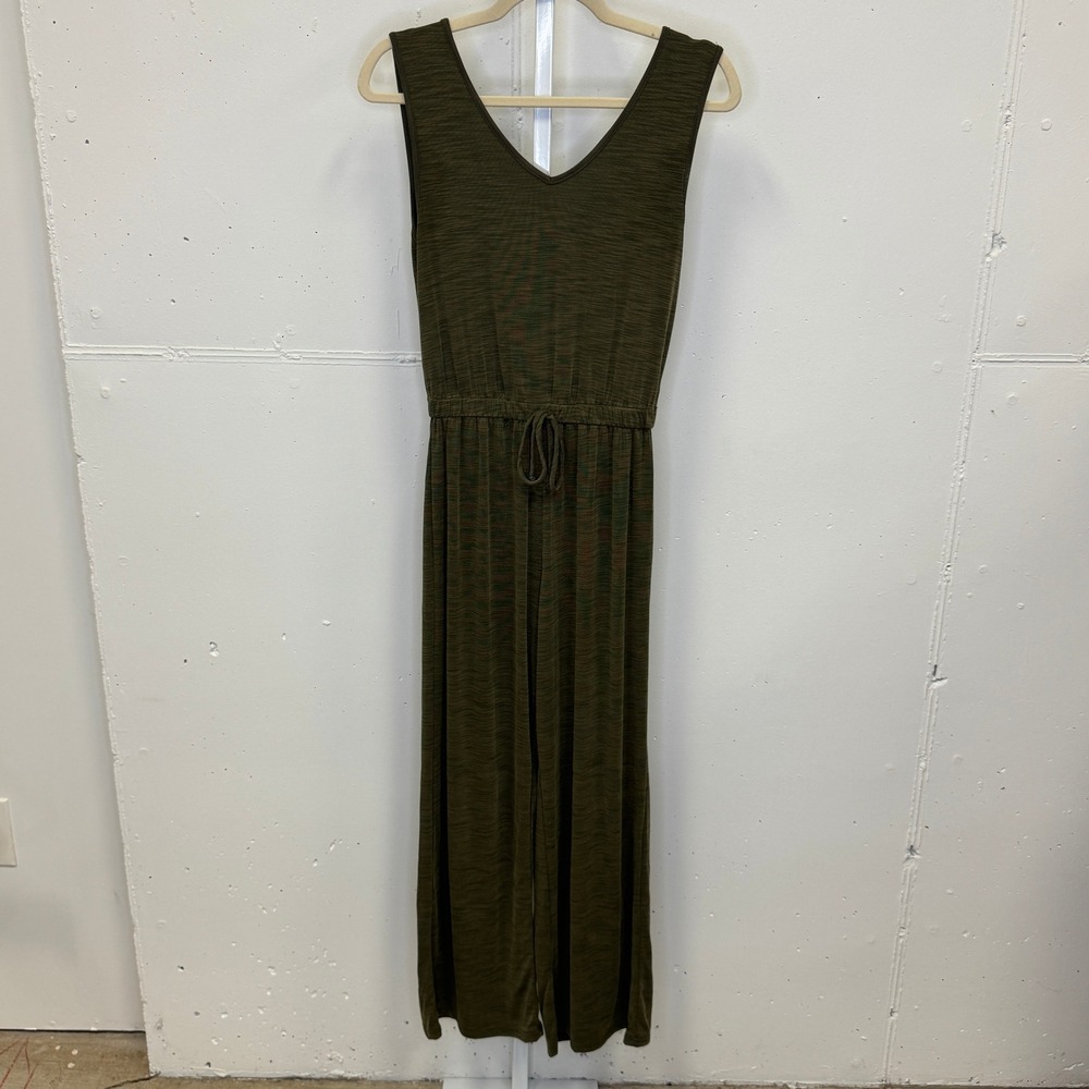 Nicole Miller NY Jumpsuit XS Olive Green Space Dye Rib Knit‎ Wide Leg Casual